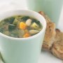 Herbed vegetable and white bean soup with garlic toasts