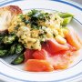 Herby scrambled eggs on char-grilled asparagus