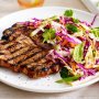 Hoisin-glazed pork chops with mixed cabbage and pear slaw