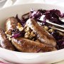 Honey and orange sauteed red cabbage with pork bangers
