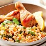Honeyed chicken drumsticks with pearl couscous