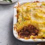 Italian sausage pie with cheesy polenta topping