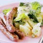 Italian sausages with baby cos and potato salad
