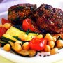 Lamb and spinach patties with chickpea salad