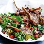 Lamb cutlets with lentil salad and mint and watercress pesto
