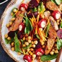 Lamb sausage, chickpea and baby pepper salad