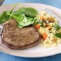 Lamb steak with fig and carrot rice salad
