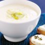 Leek, potato and parmesan soup with goats cheese croutons