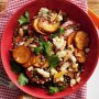 Lentil and sweet potato salad with feta croutons
