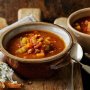 Lentil soup with goats cheese toast