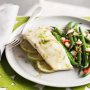 Lime-steamed kingfish with beans & ginger