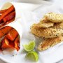 Low-fat sesame chicken with lime and pepper wedges