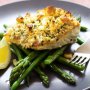 Macadamia-crusted fish with asparagus and green beans