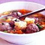 Meatball, vegetable & barley soup with rosemary croutons
