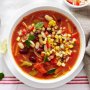 Mexican mixed bean soup with corn salsa