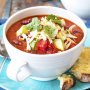 Mexican tomato and bean soup with cheese toasts