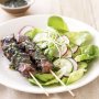 Minted lamb skewers with radish and snowpea sprout salad