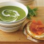 Minted pea soup with smoked salmon and cream cheese toasts
