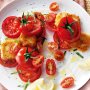 Mixed tomato salad with crumbed haloumi