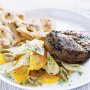 Moroccan pork steaks with orange and fennel salad and grilled flat bread