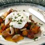 Mums poached eggs with butternut pumpkin hash and goat cheese