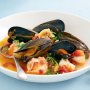 Mussels and fish with leek, white wine and thyme broth