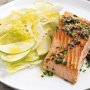 Ocean trout with celery, witlof and apple salad, and anchovy dressing