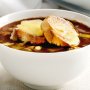 Onion soup with garlic and cheddar croutons