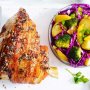 Orange roast pork with roasted broccoli salad