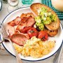 Oven-baked buttery scrambled eggs with smashed avocado