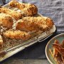 Oven-fried chicken with sweet potato wedges