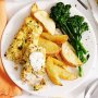 Oven baked fish and chips with tartare sauce