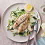 Pan-fried fish with crunchy cabbage salad