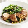 Pan-fried pork with spinach, raisins and pine nuts