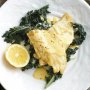 Pan-fried whiting fillets with garlic kale
