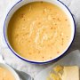 Paprika spiced cauliflower and broccoli soup with cheddar cheese