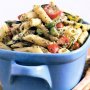 Pasta and vegetable salad with basil dressing