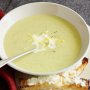 Pea, mint and lemon soup with feta toasts