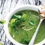 Pea & pea shoot soup with coriander and sweet chilli cream