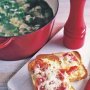 Pea & spinach risoni soup with mozzarella toasties