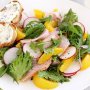 Peach and ham salad with blue cheese croutons