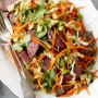 Pepper-chilli beef grill with carrot salad