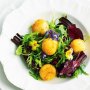 Petite salade with crumbed goats cheese