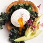 Poached egg with wilted kale and avocado