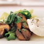 Poached eggs with wilted bok choy & garlic mushrooms