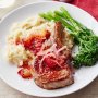 Pork cutlets with quick plum relish