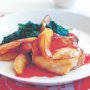 Pork cutlets with sauteed redcurrant pears & wilted spinach