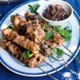 Pork kebabs with peppered fig relish