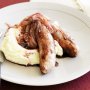 Pork sausages with mash and caramelised onion