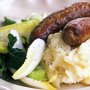 Pork sausages with witlof salad & parsnip mash
